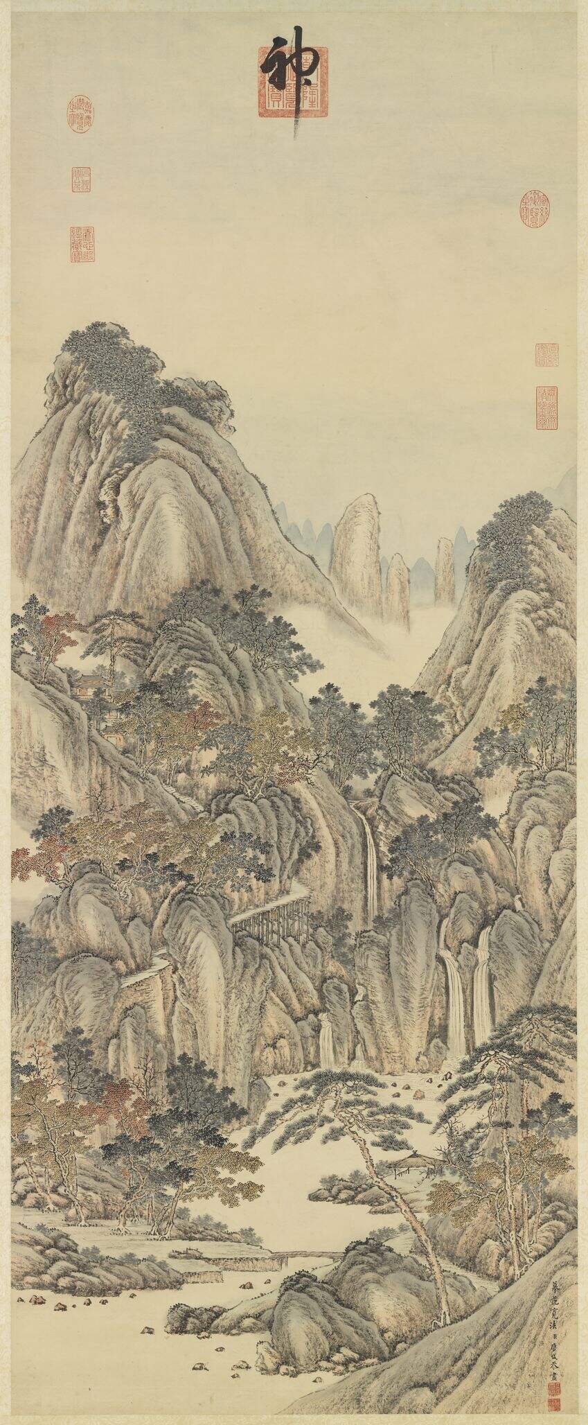 清唐岱仿范宽秋山瀑布轴缩略图