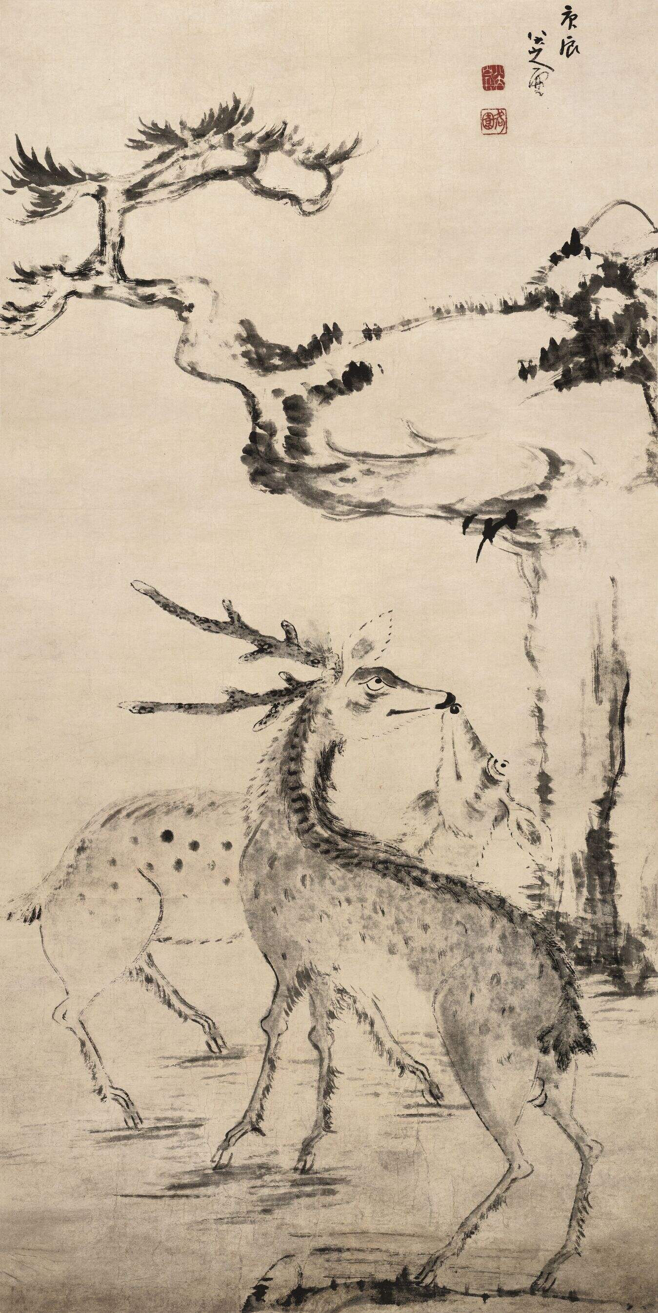 松树双鹿图缩略图
