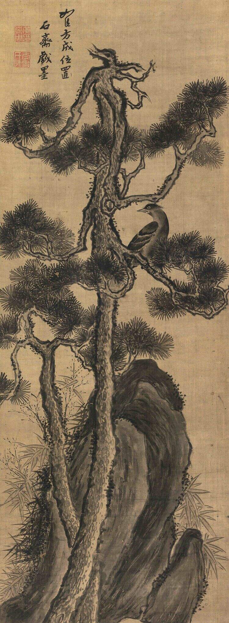 松石孤鹊图缩略图