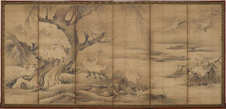 柳下白鹭屏风缩略图