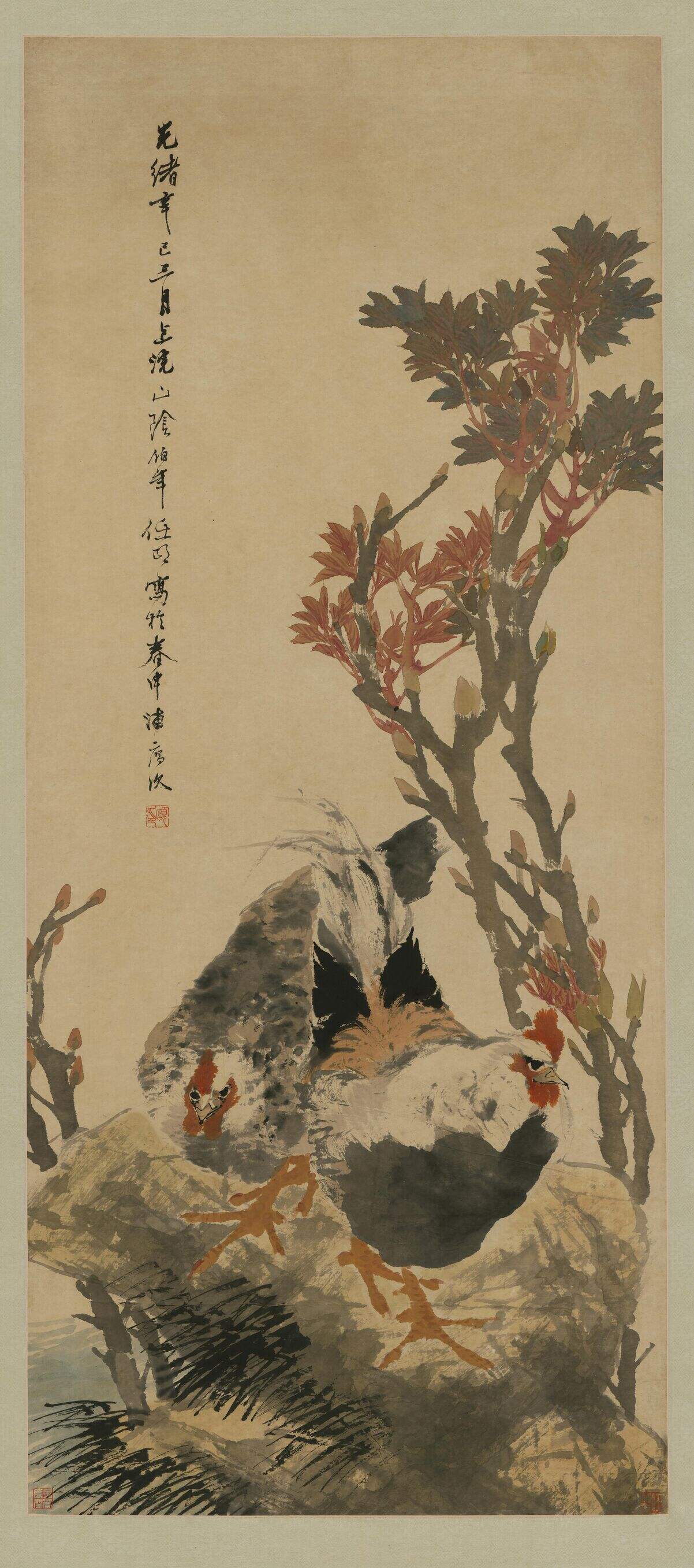 牡丹双鸡图缩略图