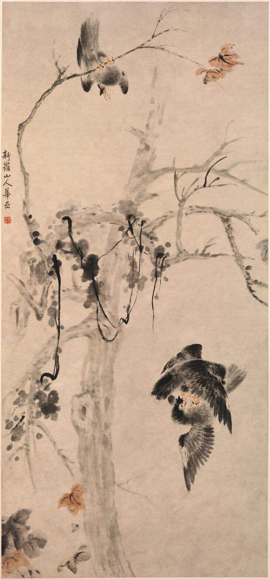 秋树斗禽图缩略图