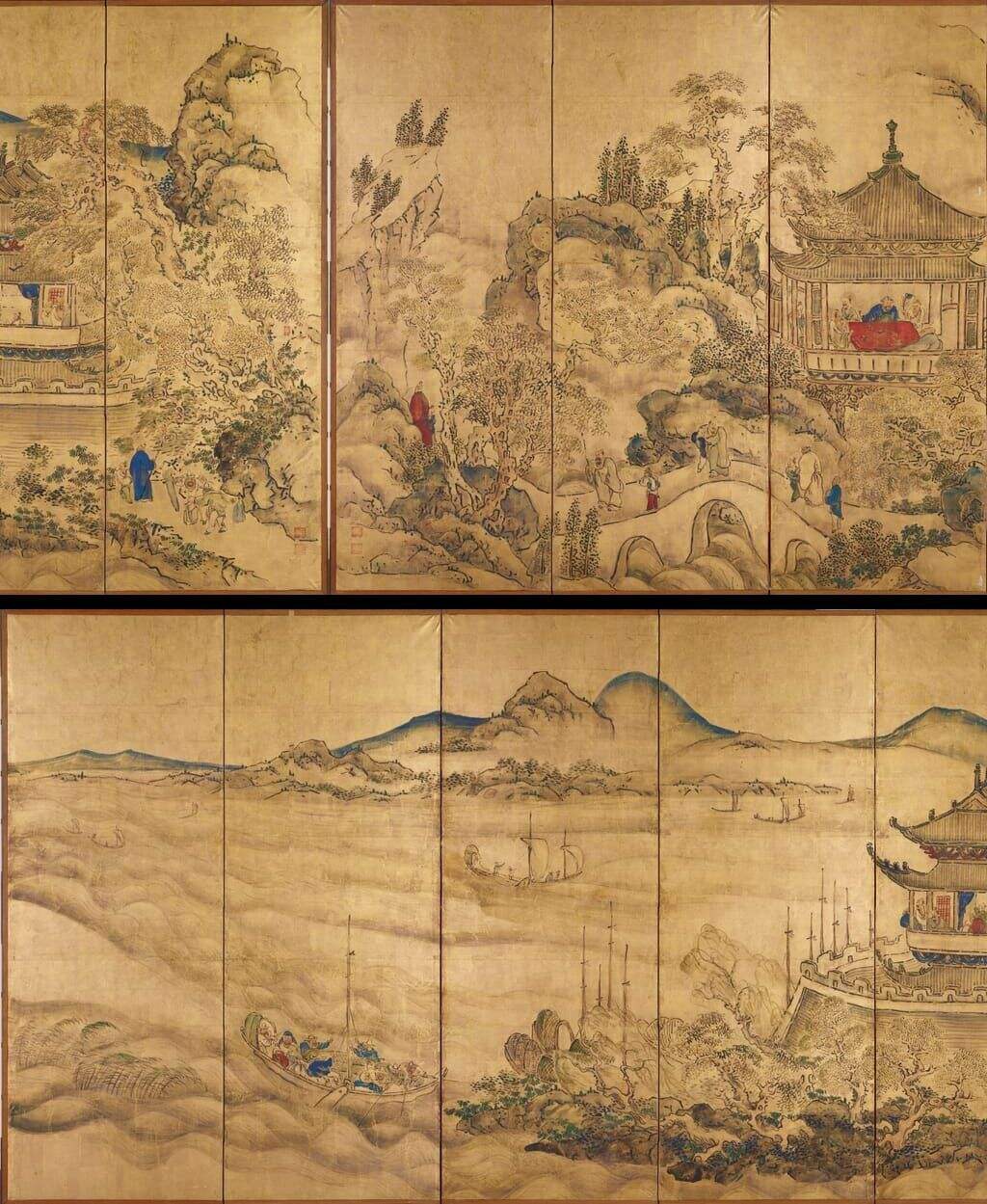 江户时代池大雅楼阁山水图屏风12开缩略图